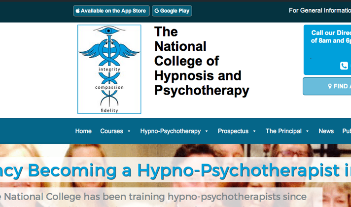 image for website design for The National College of Hypnosis and Psychotherapy