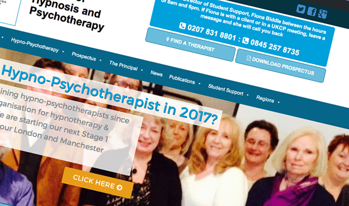 Image of website design for The National College of Hypnosis and Psychotherapy